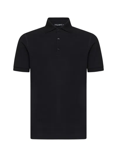 Dolce & Gabbana Logo-patch Cotton Polo Shirt In Black