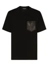 Dolce & Gabbana Cotton T-shirt With Leather Breast Pocket And Logo In Black