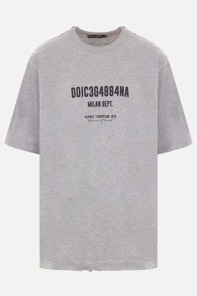 Dolce & Gabbana Grey Oversized T-shirt With Logo Print In Cotton Blend Man