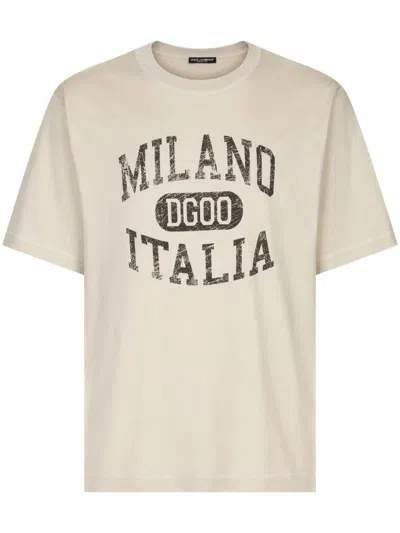 Dolce & Gabbana Dg Logo-print Cotton T-shirt In Beige O Tan