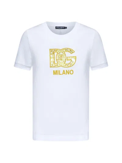 Dolce & Gabbana Majolica Embroidered Logo T-shirt In White