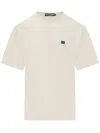 Dolce & Gabbana Knitted Crew Neck T-shirt With Ribbed Cuffs In White