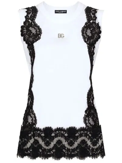Dolce & Gabbana Lace-detailing Cotton-blend T-shirt In Maroon