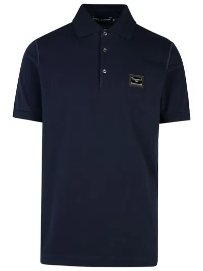 Dolce & Gabbana Logo Plaque Polo Piquã¨ In Blue