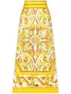 Dolce & Gabbana Majolica Print Midi A-line Skirt In Yellow