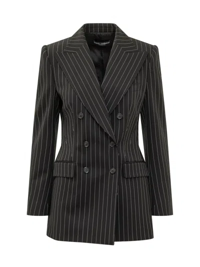 Dolce & Gabbana Tailored Blazer With Striped Detailing In Black