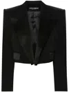 Dolce & Gabbana Cropped Blazer Virgin Wool Silk Blend In Black