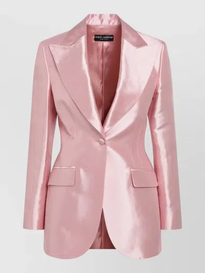 Dolce & Gabbana Tailored Jacket Satin Finish Notched Lapels In Pink