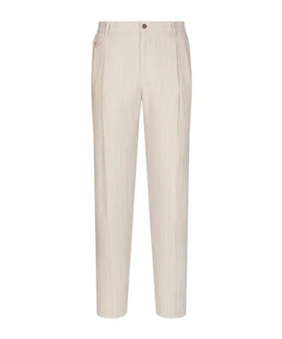 Dolce & Gabbana Tailored Linen Trousers In Nude