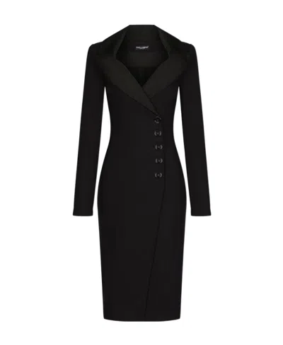 Dolce & Gabbana Technical Jersey Midi Coat Dress In Black