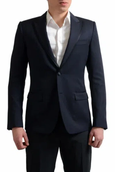 Pre-owned Dolce & Gabbana Tailored Men's Navy Wool Silk Sport Coat Blazer Us 38 42 46 In Blue