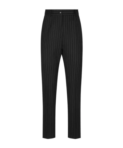 Dolce & Gabbana Tailored Pinstripe Wool Pants In Black