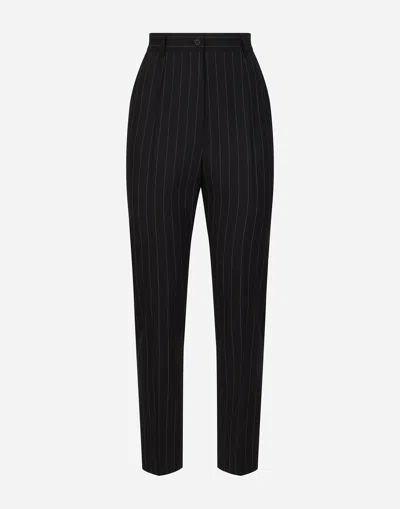 Dolce & Gabbana Tailored Pinstripe Wool Pants In Black