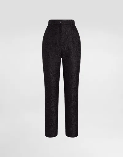 Dolce & Gabbana Tailored Quilted Floral Jacquard Pants In Black