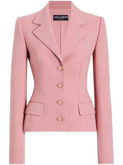 Dolce & Gabbana Tailored Rose Pink Blazer With Logo-embossed Buttons