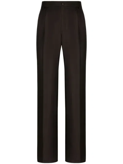 Dolce & Gabbana Tailored Silk Trousers In Brown
