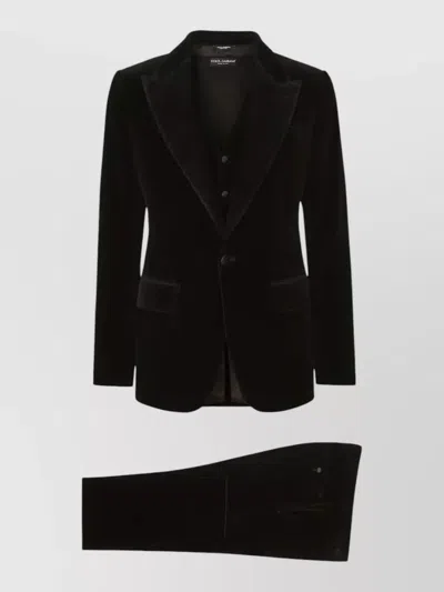 DOLCE & GABBANA TAILORED SUIT THREE PIECE VELVET TEXTURE
