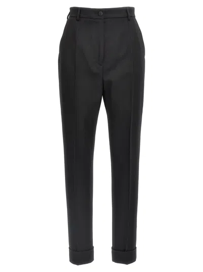 Dolce & Gabbana Turned-up Hem Tailored Trousers In Black