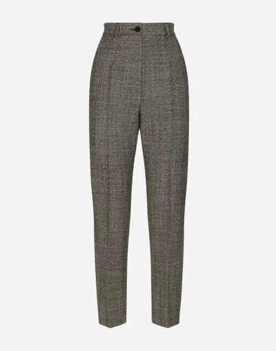Dolce & Gabbana Tailored Wool Micro-tweed Pants In Multicolor