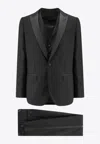 Dolce & Gabbana Men Virgin Wool Blend Tuxedo With Gilet And Satin Profiles In Black
