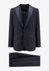 Dolce & Gabbana Men Virgin Wool Blend Tuxedo With Gilet And Satin Profiles In Blue