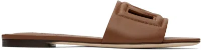 Dolce & Gabbana Tan Calfskin 'dg' Logo Sandals In 81236 Marrone Chiaro