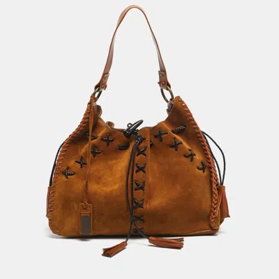 Pre-owned Dolce & Gabbana Tan Leather And Suede Whipstitch Shoulder Bag In Brown
