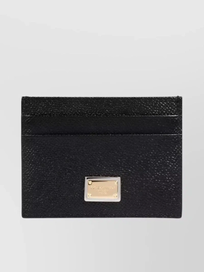 Dolce & Gabbana Tan Leather Cardholder With Signature Logo Detail In Black