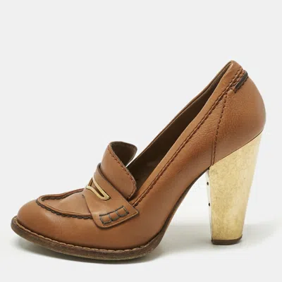 Pre-owned Dolce & Gabbana Tan Leather Loafer Pumps Size 39 In Brown