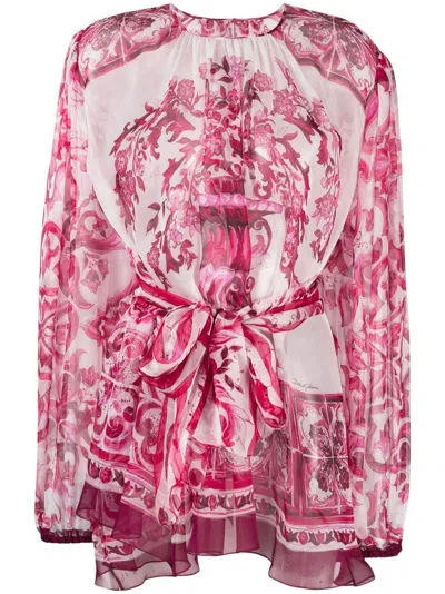 Dolce & Gabbana Tan Silk Blouse For Fw23 In Pink