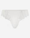 Dolce & Gabbana Satin Thong With Lace Detailing In White