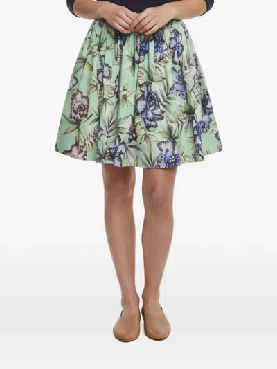 Pre-owned Dolce & Gabbana Tania Floral-print Flared Midi Skirt In Green