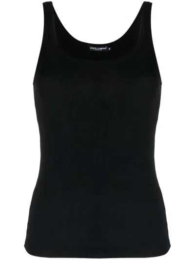 Dolce & Gabbana Tank Top Ribbed Texture Scoop Neck Sleeveless In Black