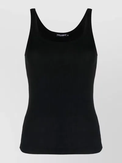 Dolce & Gabbana Tank Top Ribbed Texture Scoop Neck Sleeveless In Black