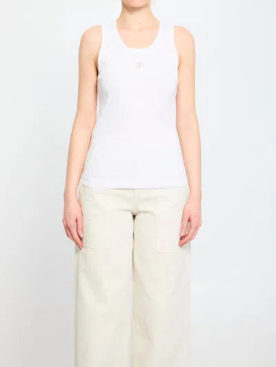 Dolce & Gabbana Tank Top White Ribbon Logo Strass