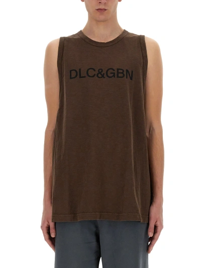 Dolce & Gabbana Logo-print Cotton Tank Top In Brown