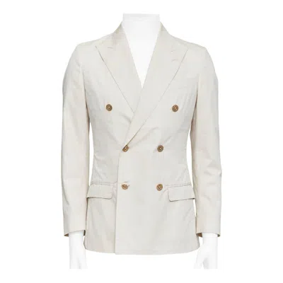 Pre-owned Dolce & Gabbana Dolce Gabbana Taormina Cotton Silk Shell Buttons Double Breasted Blazer It44 Xs In Gray