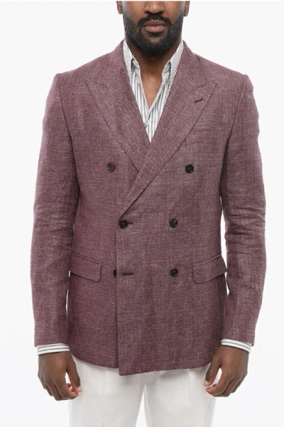 Dolce & Gabbana Taormina Double-breasted Linen Blend Blazer With Flap Pocket