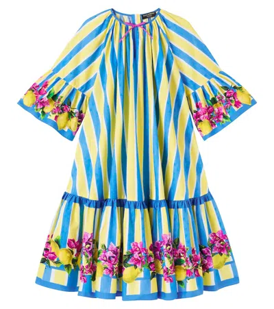 Dolce & Gabbana Kids' Taormina Floral Striped Cotton Dress In Multi