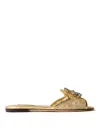 Dolce & Gabbana Crystal Lace Flat Sandals With Floral Pattern In Gold