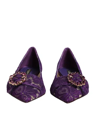 Dolce & Gabbana Taormina Lace Crystal-embellished Flat In Purple