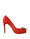 Dolce & Gabbana Taormina Lace Crystal-embellished Heeled Pumps In Red