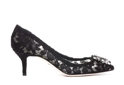 Dolce & Gabbana Taormina Lace Decollete With Broche In Black