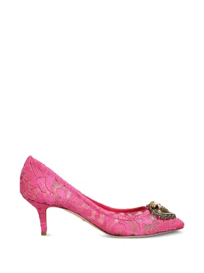 Dolce & Gabbana Taormina Lace Devotion Sacred Heart Pumps In Pink