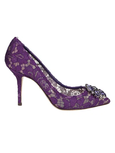 Dolce & Gabbana Taormina Lace Embellished Pumps In Purple