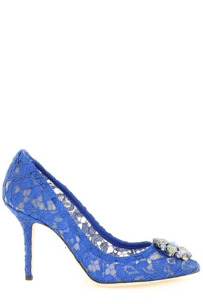 Dolce & Gabbana Taormina Lace Pumps With Devotion Heart In Blue