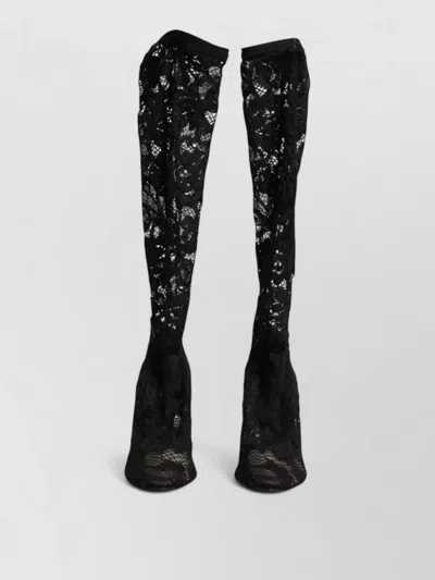 Dolce & Gabbana Taormina Lace Knee High Pumps Boots In Black