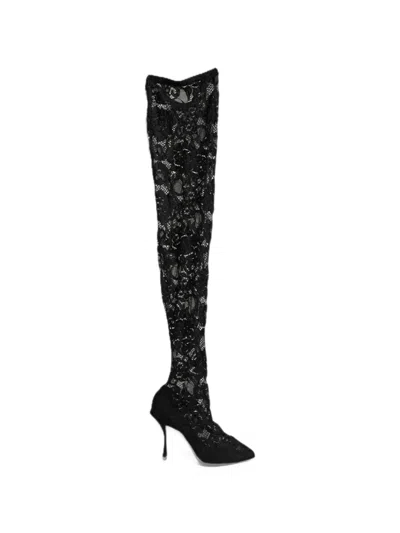 Dolce & Gabbana Taormina Lace Over-the-knee Boots In Black