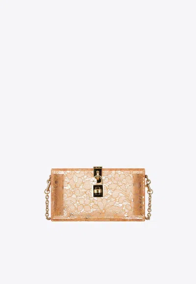 Dolce & Gabbana Taormina Lace Plexiglass Clutch Bag In Beige