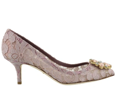 Dolce & Gabbana Pump In Taormina Lace With Crystals In Mauve